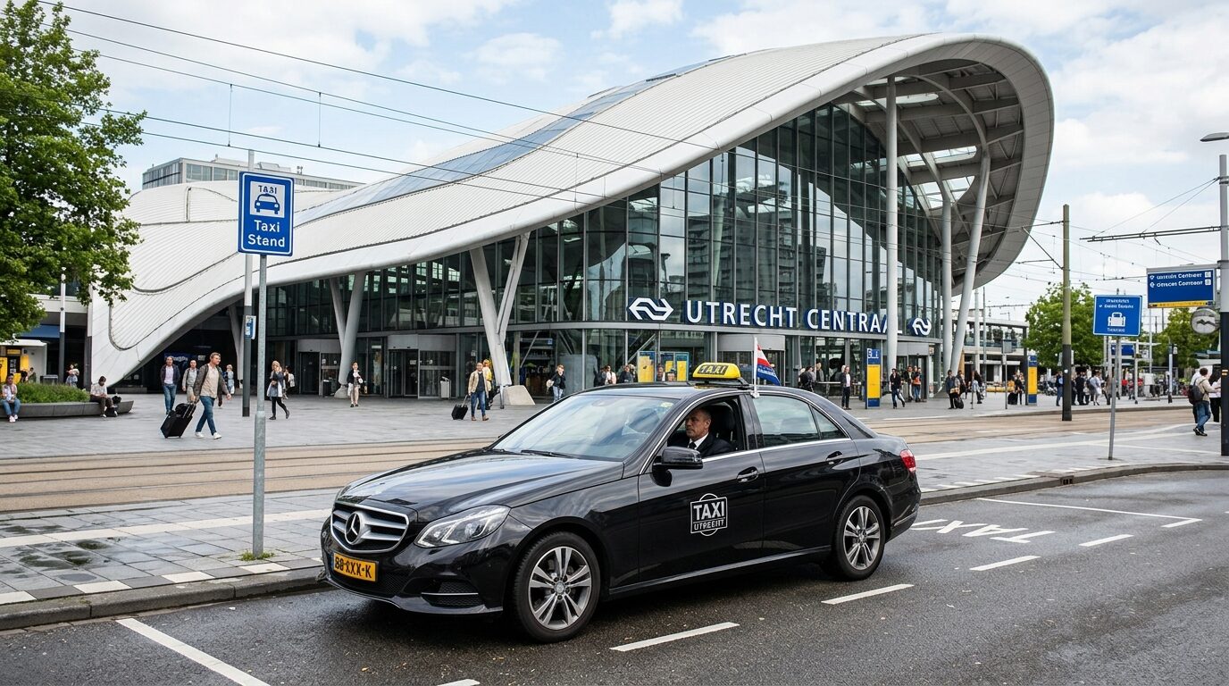 Taxi klaar voor vertrek bij Utrecht Centraal Station
